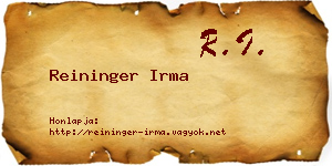 Reininger Irma névjegykártya